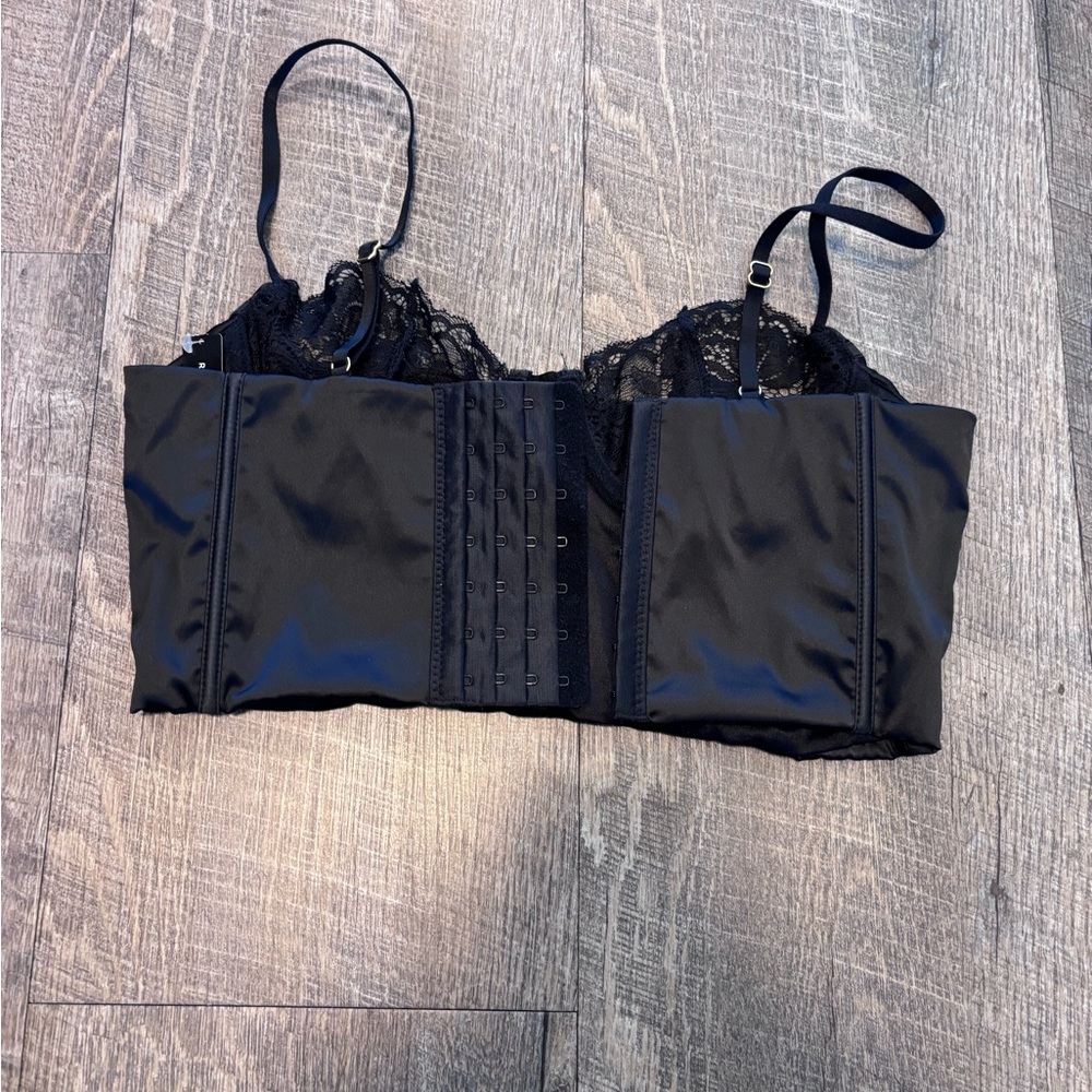 Black Satin Bustier with Lace Trim - Picture 2 of 2